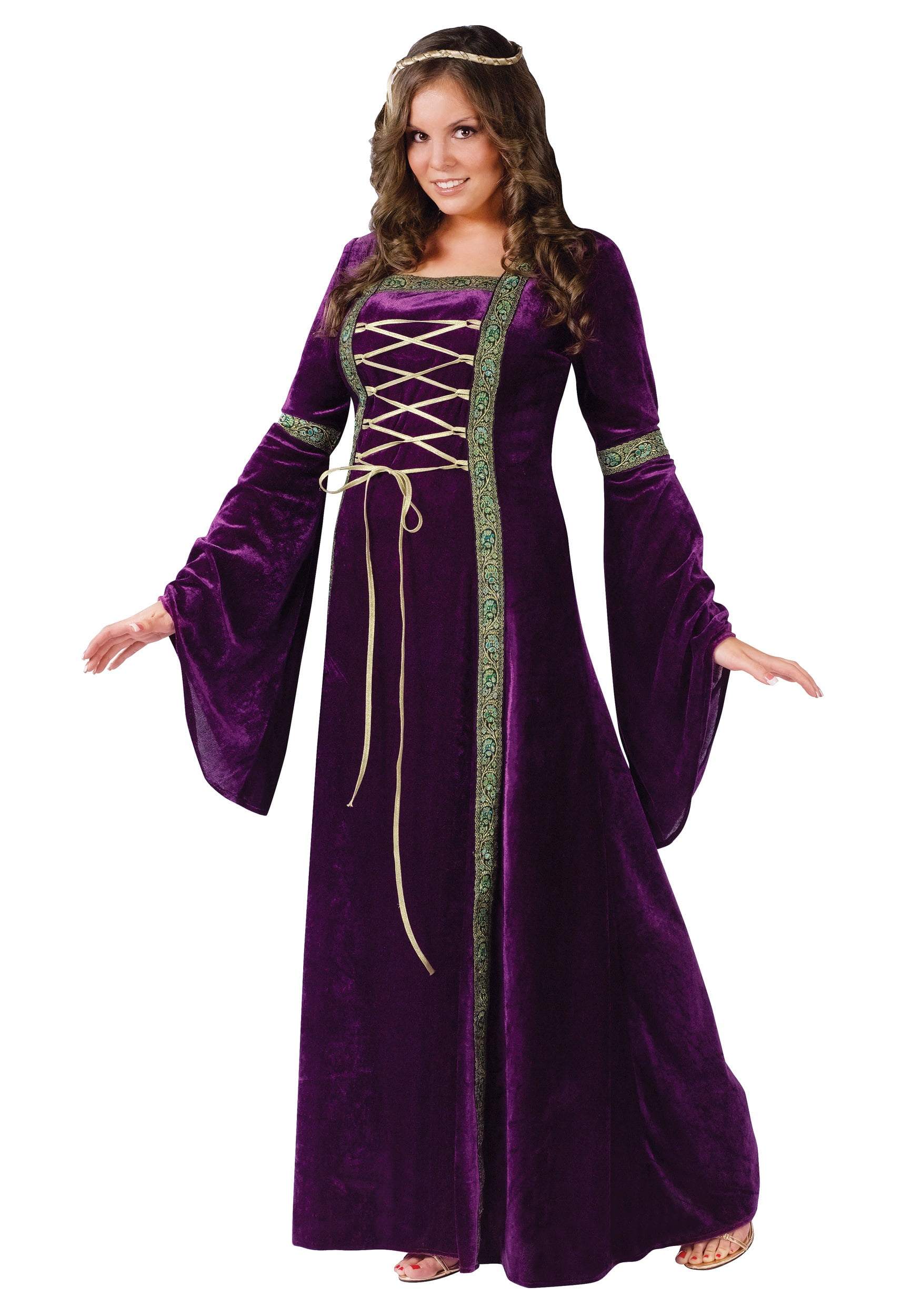 Adult Plus Size Lady Guinevere Costume Medieval Queen Fancy Dress Outfit New 