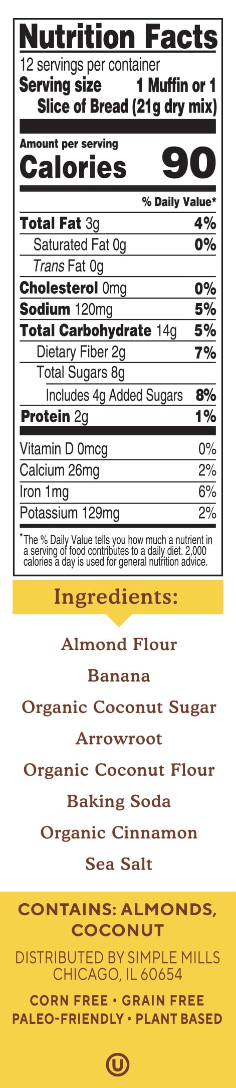 (2 pack) Simple Mills Almond Flour Banana Muffin and Bread Mix, Gluten-Free Baking Mix, 9 oz Box