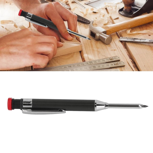 Heavy Duty Mechanical Carpenter Pencil with Sharpener Stur Hangable Deep Hole Maker Metal Construction Marking on Various Surfaces