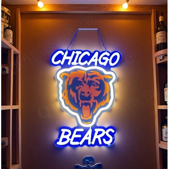 Queen Sense 16"x12" For Chicagos Sports League Bears LED Neon Sign for Wall Decor Dimmable USB Powered LED Light W116CBTLV3-5VLED