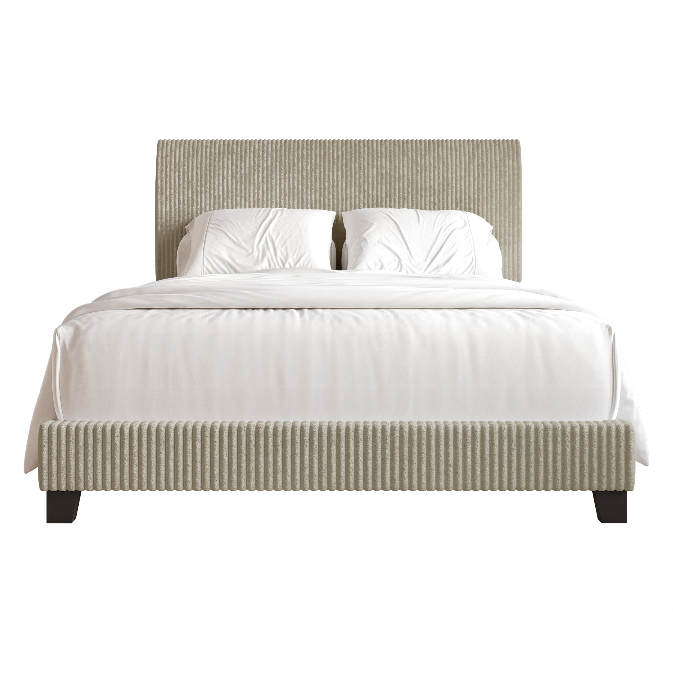 Castle Place Chic Corduroy Velvet Upholstered Queen Bed, Beige