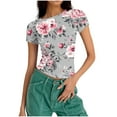 thumbnail image 6 of cocolona Summer Crop Tops for Women Short Sleeve Crew Neck Slim T-shirts Fashion Casual Floral Print Blouses Basic Tees, 6 of 7