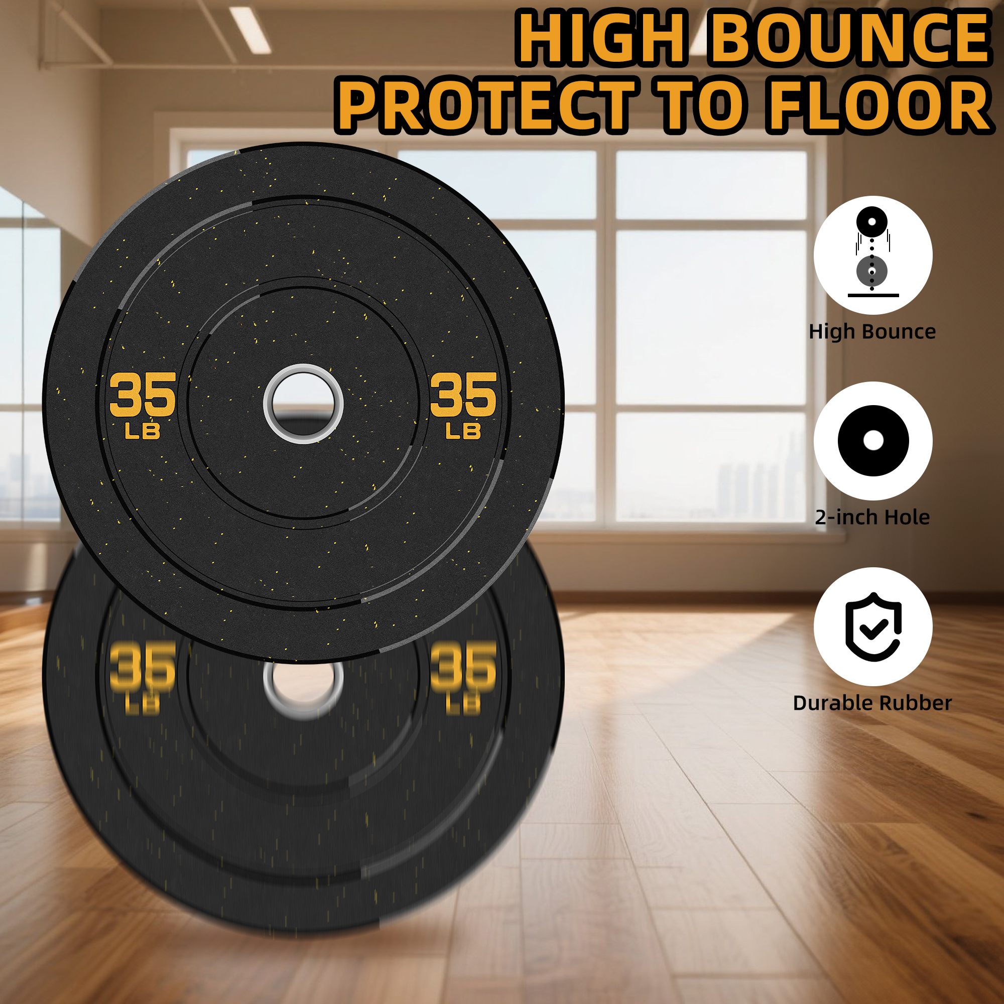 FIXTECH 2-Inch Bumper Plates High Bounce, Olympic Weight Plate Set 100lb, Barbell Weight Plates Set for Home Gym, Colored Weights Rubber Strength Training Plate for Weight Lifting