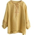 thumbnail image 4 of DDAPJ pyju Cotton Linen Shirts for Women Summer Trendy Boho Tops Lace Up Embroidered Peasant Blouses 3/4 Sleeve Casual Dressy Shirt Ofertas de Hoy Yellow L, 4 of 7