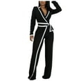 thumbnail image 2 of AUNVITO Women Winter V-Neck Color Block Belt Slimming Jumpsuit Elegant Long Sleeve Party Wear, 2 of 7