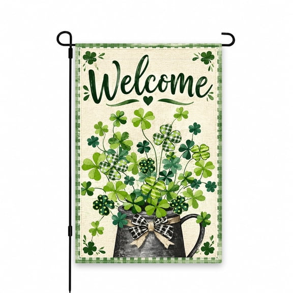 Welcome Garden Flag 12x18 Inch - Green Shamrock Clover Design, Perfect for St. Patrick's Day or Spring Yard, Lawn, Patio, Porch, Outdoor Decor