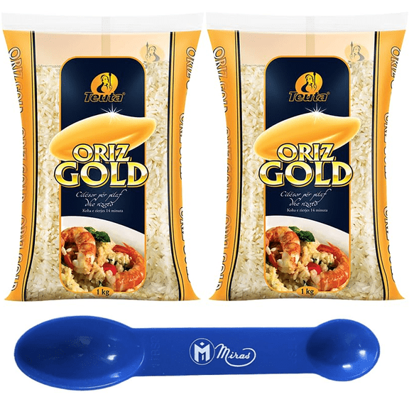 (Pack of 2) Teuta Oriz Gold (Blue) Rice Pilaf & Risotto 1kg (1000g) (2in1) Miras Trademark Measuring Spoon Included)