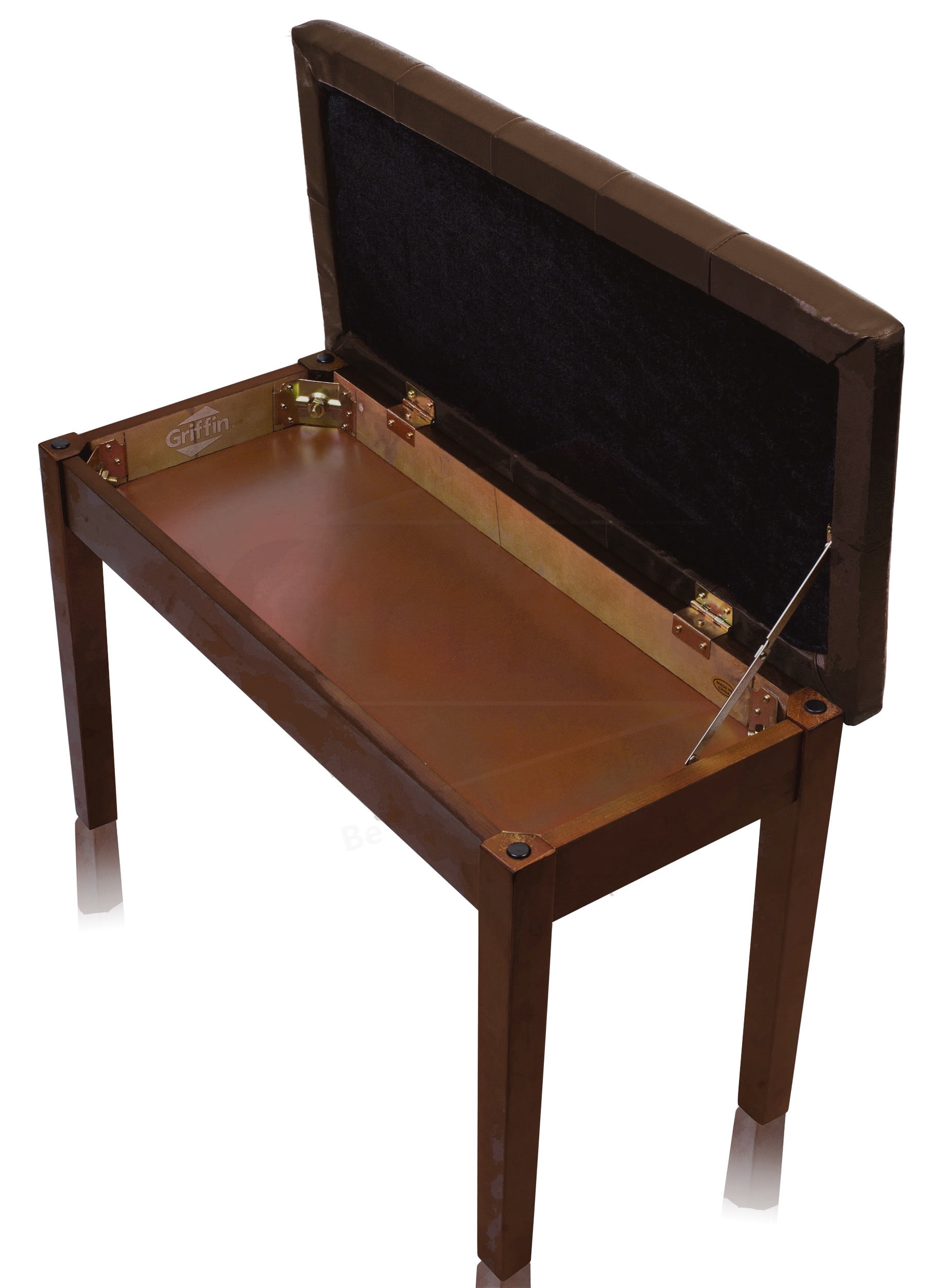 Griffin Piano Bench with Brown PU Leather - Vintage Design, Heavy-Duty & Ergonomic Keyboard Stool - Double Duet Seat & Convenient Hidden Storage Space, Perfect For Home & Professional
