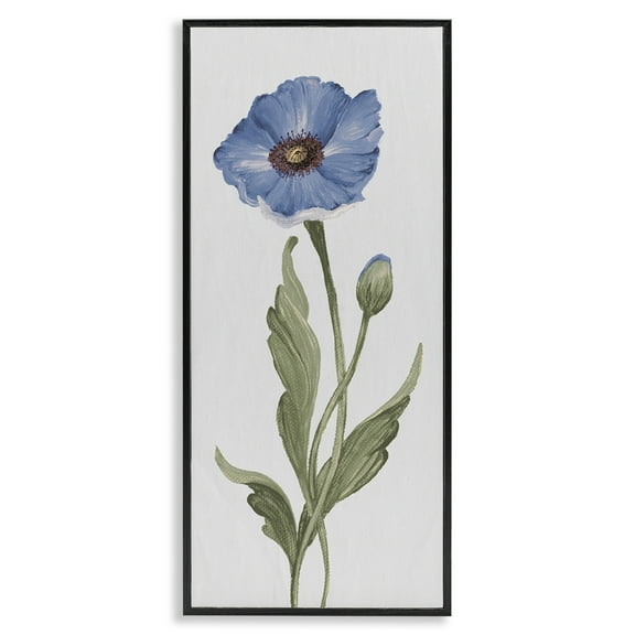 Stupell Industries Blooming Blue Poppy Botanical & Floral Painting Black Framed Art Print Wall Art, 10 x 24