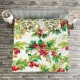 thumbnail image 3 of Ambesonne Rowan Quilted Bedspread Set 3 Pcs, Watercolor Berries Winter, Queen Size, Scarlet Mustard Green, 3 of 3