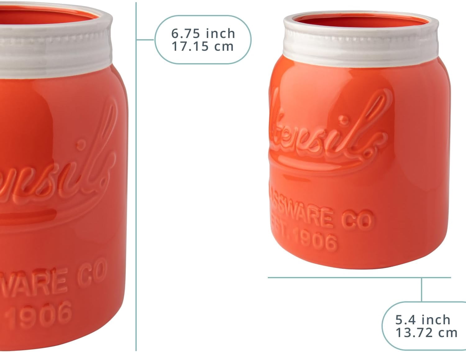 Comfify Ceramic Mason Jar Utensil Holder Countertop Crock, Coral