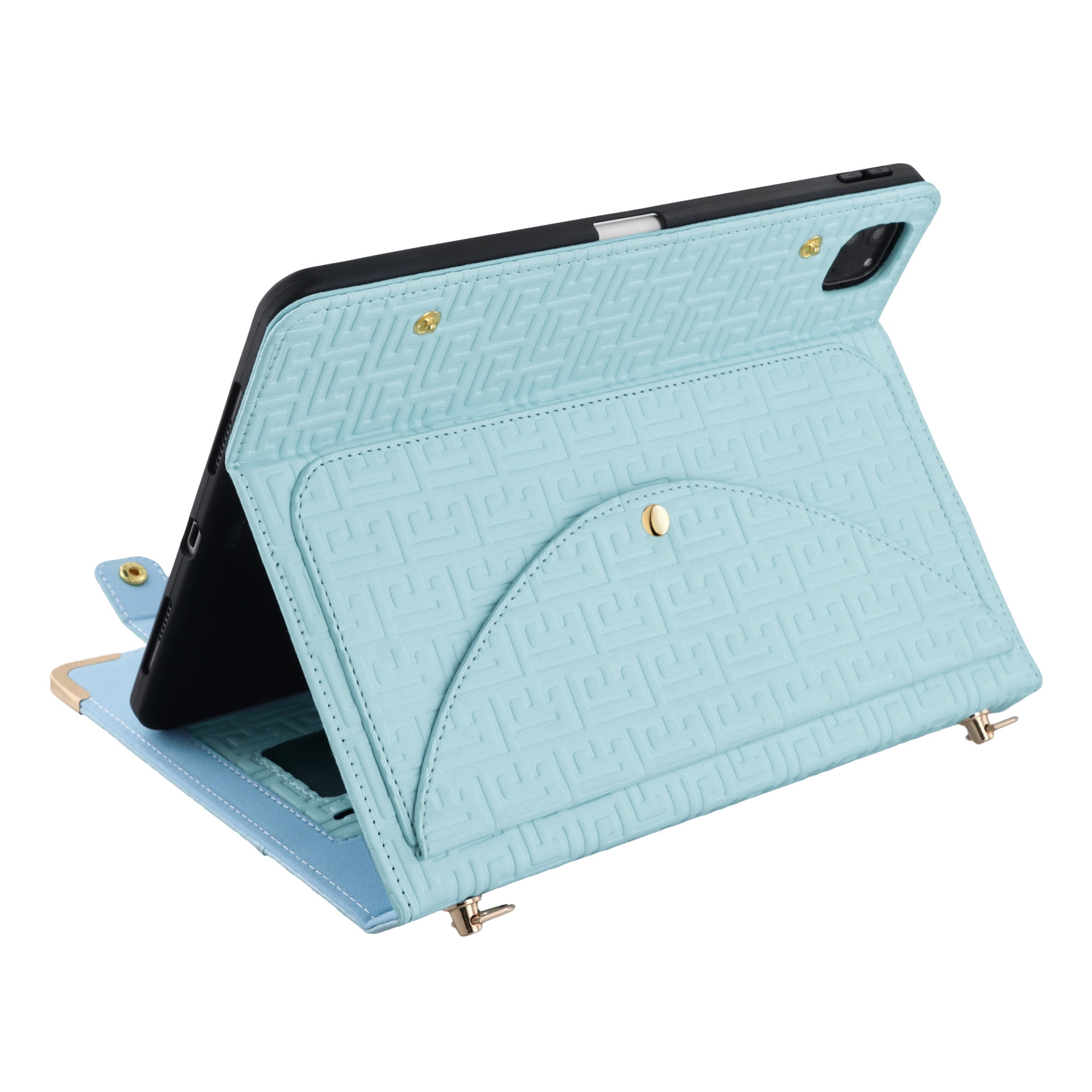 for iPad Air 11 2024/Pro 11 2022 2021 2020 2018/Air 4/Air 5, Protective Folio Case with Card Slots & Zipper Pocket & Pencil Holder, Stand Wallet PU Leather Portable Crossbody Strap Cover, Blue