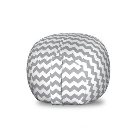 Grey Chevron Storage Toy Bag Chair  Zig Zag Pattern Soft Colored Abstract Modern Mosaic Style Lines Design  Stuffed Animal Organizer Washable Bag  Small Size  White Pale Grey  by Ambesonne