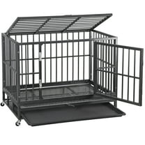 ZENY 38 Inch Indestructible Heavy Duty Dog Crate Escape Proof with Lockable Wheels High Anxiety Double Door Design