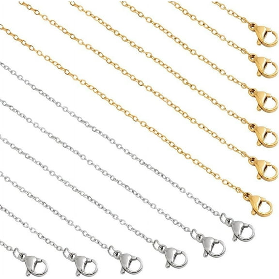 20 Pcs 304 Stainless Steel Chain 2 Colors Bulk Necklace Chain Chain Cable Chain Necklaces Set for Beadable Necklace Making 17.72 inch