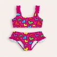 thumbnail image 5 of JAJAHO Girls Bikini Set 2 Piece Swimsuits For Kids Summer Heart Printed Spaghetti Strap Ruffle Bathing Suit 3-7Y Versatile Beachwear, 5 of 7