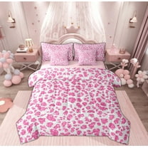 Feelyou Pink Cheetah Print Bedding Comforter Set 7 Pieces, Glitter Sequin Diamond Full Bedding Set, Teens Adult Kid Reversible Fitted Sheet Flat Sheet, Lightweight Room Decor
