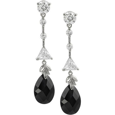 Brinley Co. Black and White CZ Silvertone Drop Earrings