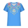 thumbnail image 5 of Sexlip Womens Swimsuit Set Vibrant Floral Embroidery Cover Up Design V Neck Short Sleeve Relaxed Silhouette Sun Protection Fabric for Beach Wear Blue L, 5 of 5