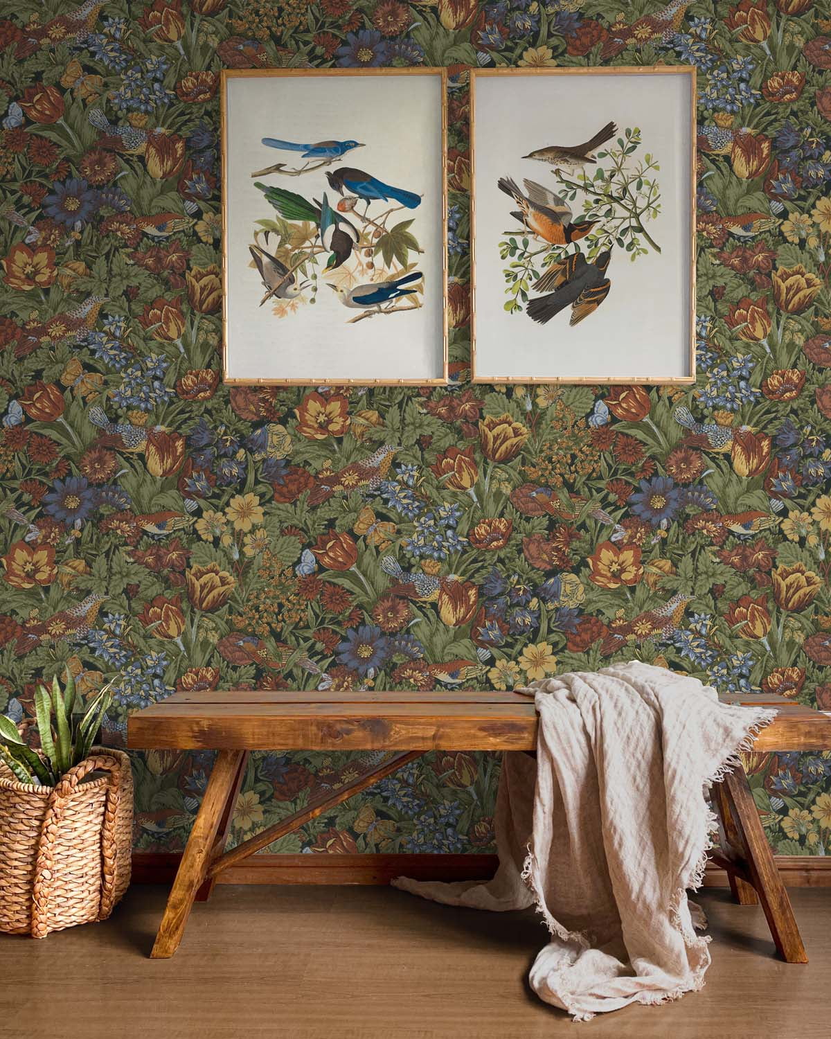 NextWall  Bird Floral Peel and Stick Wallpaper 20.5 in. W x 18 ft. L - Russet & Riverside