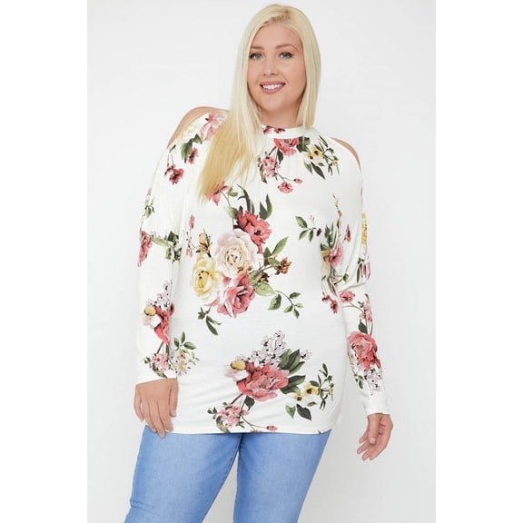 Flattering Cutout Details Floral Print Top 3XL