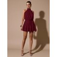 thumbnail image 6 of Burgundy Sleeveless High-Neck Ruffle Hem Mini Sundress, Elegant Fit For Parties, Dates, Summer Events, 6 of 7