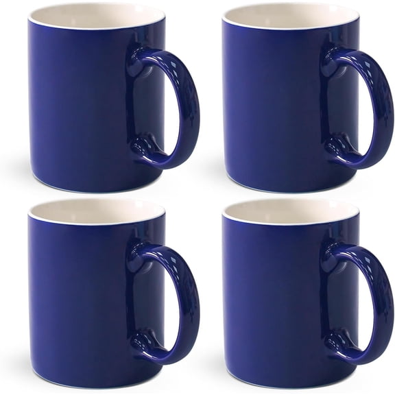 12 oz Cup Plain Gloss Blue Ceramic Coffee Mug Set of 4 for Milk, , Glazed Porcelain Cups with handle for Office, Dishwasher & Microwave Safe