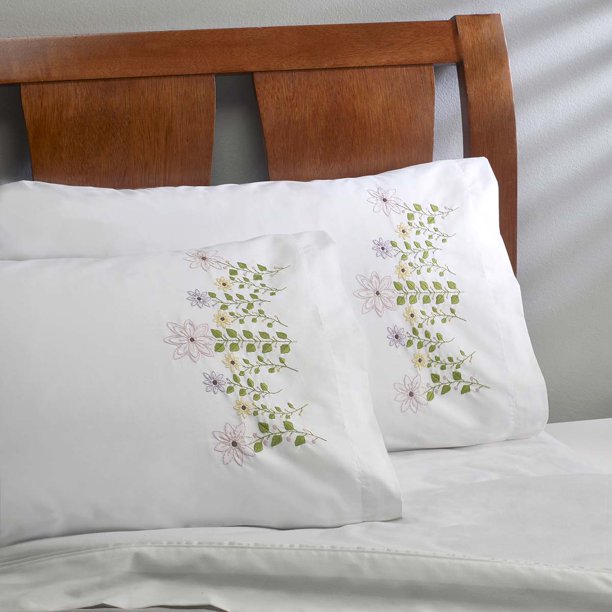 Bucilla® Pink Flowers Pillowcase Pair Stamped Embroidery