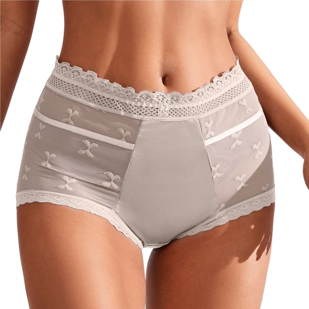 Gibobby Ropa interior bikini elástica para mujer Ropa interior sexy con borde de encaje para mujer Love Mesh High Waist Luxury Ice Silk Triángulos para mujer(Café, XL)