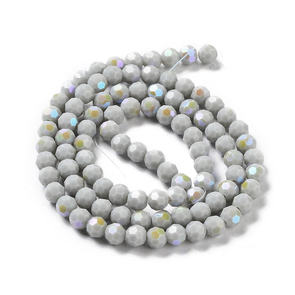 Opaque Glass Beads Strands Faceted Round Gainsboro 6x5.5mm Hole: 0.9mm about 94~97pcs/strand 21.06~21.18''(53.5~53.8cm)