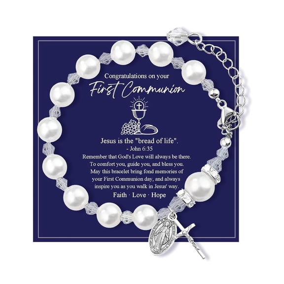 ANNECOSK First Holy Communion Gift for Girls (Youth), Catholic Rosary Cross Bracelet, 1st Communion Favor, Regalo Recuerdo de Primera Comunión Para Niñas