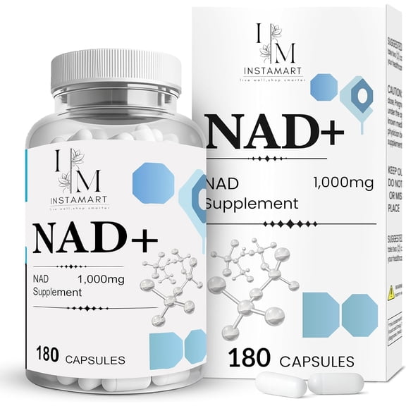 INSTAMART NAD Supplements for Women & Men (180 Capsules) Organic NAD   Supplement 1000mg Serving | Similar to Nicotinamide Riboside | Advanced Formula for Cellular Health, Stamina & Healthy Aging