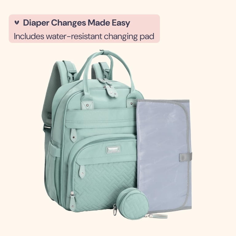 BabbleRoo Diaper Bag Backpack, 26L, Sage Green with 