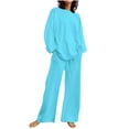 thumbnail image 1 of Conjunto de 2 piezas para mujer: top de manga larga con cordón y pantalones de pierna ancha - Color liso informal, material de algodón, tallas S-XXXXXL, 1 of 5