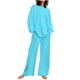 thumbnail image 1 of Conjunto de 2 piezas para mujer: top de manga larga con cordón y pantalones de pierna ancha - Color liso informal, material de algodón, tallas S-XXXXXL, 1 of 5