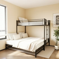 Generic Twin Metal Pull-Out Bunk Bed with Guardrail and Built-In Ladder, Space-Saving Convertible Frame for Bedroom, Black