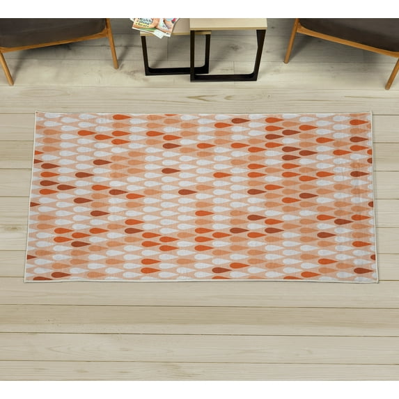 Nature Decorative Rug, Repeated Minimalist Rain Drops Splashes Tears of Earth Air Gravity Image Art, Quality Carpet for Bedroom Dorm and Living Room, 6 Sizes, Persian Orange, by Ambesonne