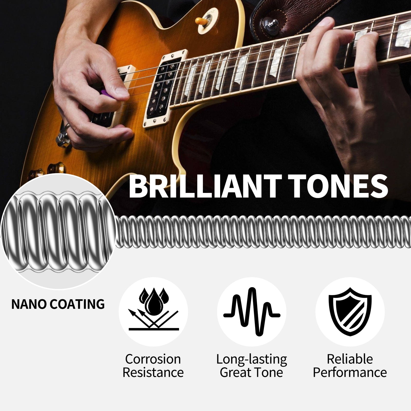 LEKATO Electric Guitar Strings Nickel Plated Steel Coated Electric Guitar Strings with Ball End 10 Set of 6 Hex Steel String(10-46)