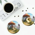 thumbnail image 4 of Junzan Cute Mushroom Town Print Coasters for Drinks - Leather Coasters Set of 4 for Coffee Table for Housewarming/Kitchen/Bar/Decor-Round Shape, 4 of 6