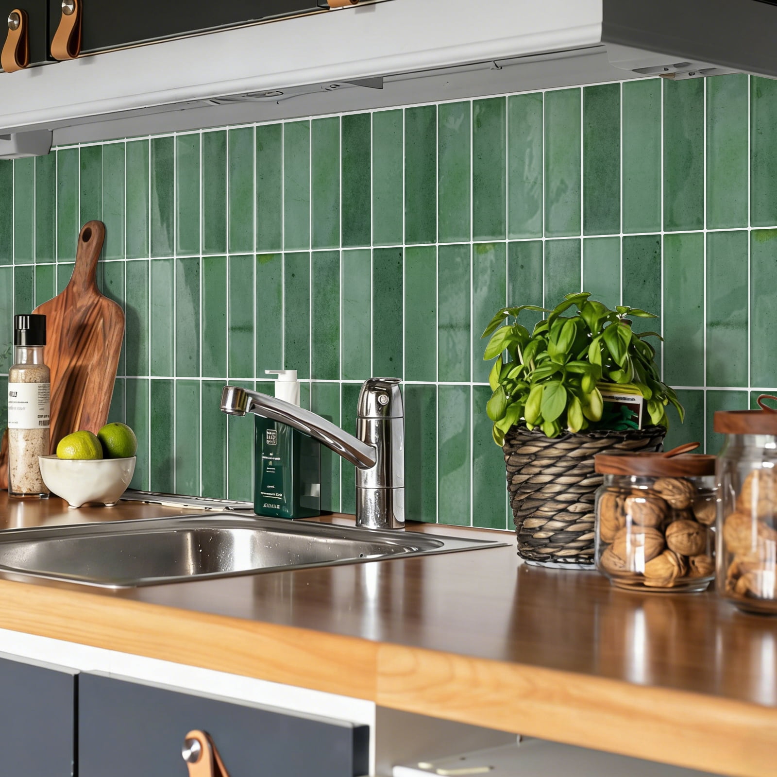 DEWOO 10 Sheet Peel and Stick Backsplash Tile,3D Self Adhesive Wall Tiles Stick on Backsplash for Kitchen,Bathroom,Camper (12"×12",Light Green)