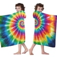 thumbnail image 4 of Colorful Rainbow Tie Dye Spiral Pattern Hooded Bath Towel，60"x35" for Ages 3 To 12 Kids, Quick Dry Lightweight Soft Microfiber Hood Beach Towel Cover Up for Kids, 4 of 7