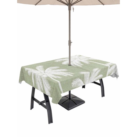 Outdoor Tablecloth with Umbrella Hole for Patio/Picnic/Party/Camping, Sage Green Palm Trees Waterproof Table Cloth Rectangle Table Cover Washable, Farmhouse Tropical Summer Beach (54"x 80")