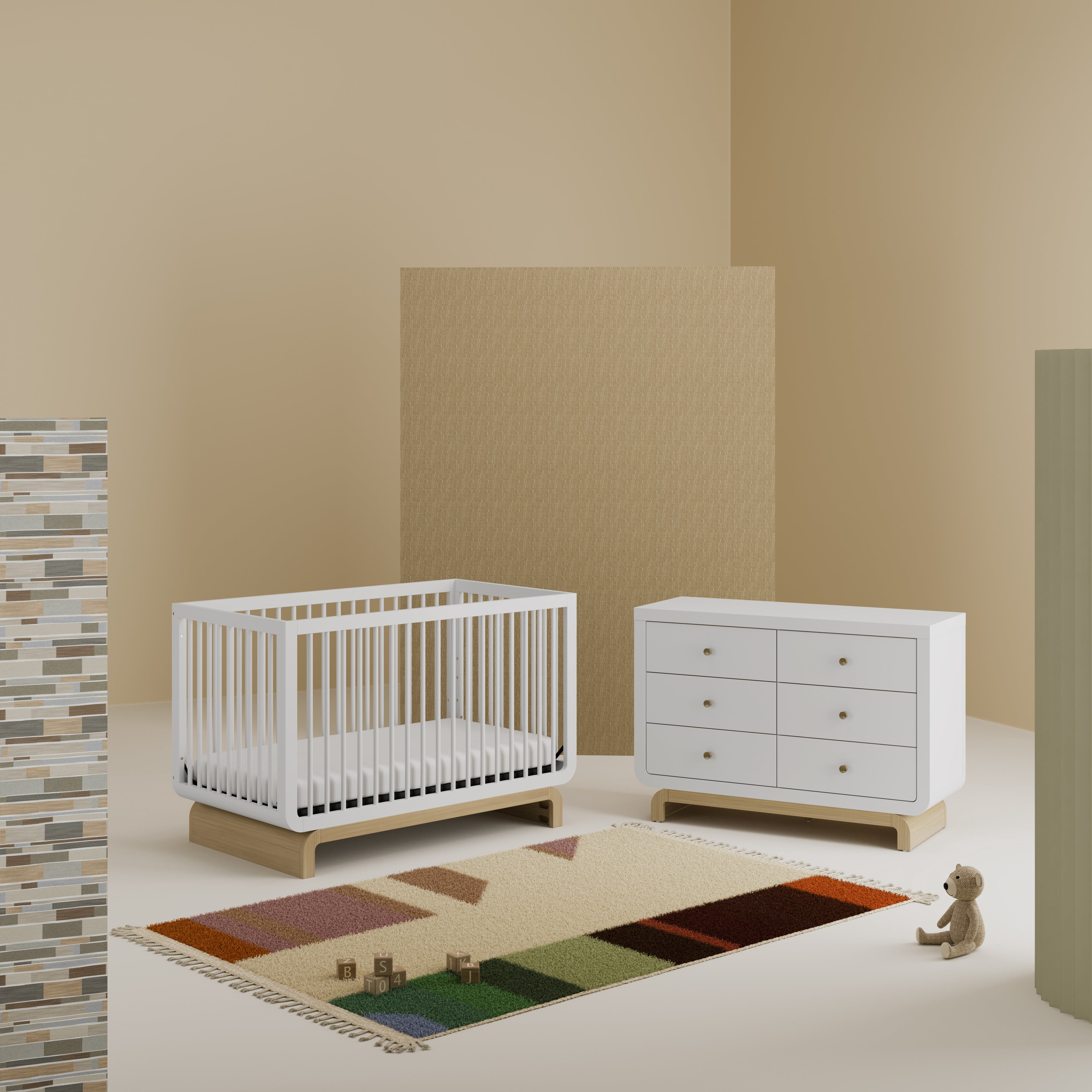 Art of Nursery by Storkcraft Santorini 5-in-1 Convertible Baby Crib, White with Driftwood