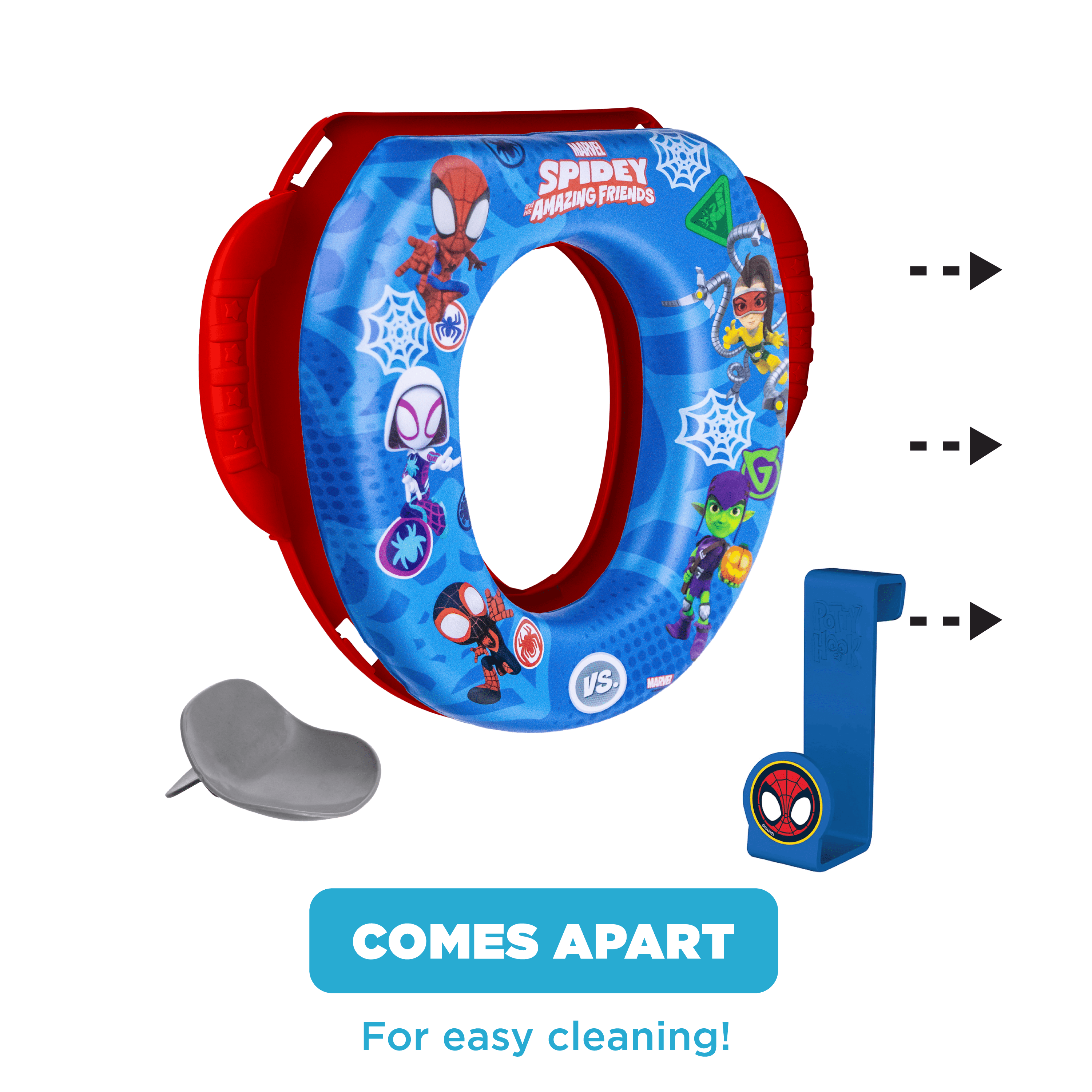 Marvel Spidey & Friends Soft Potty Training Seat for Toddlers with Hanging Hook, Fits Standard Toilets