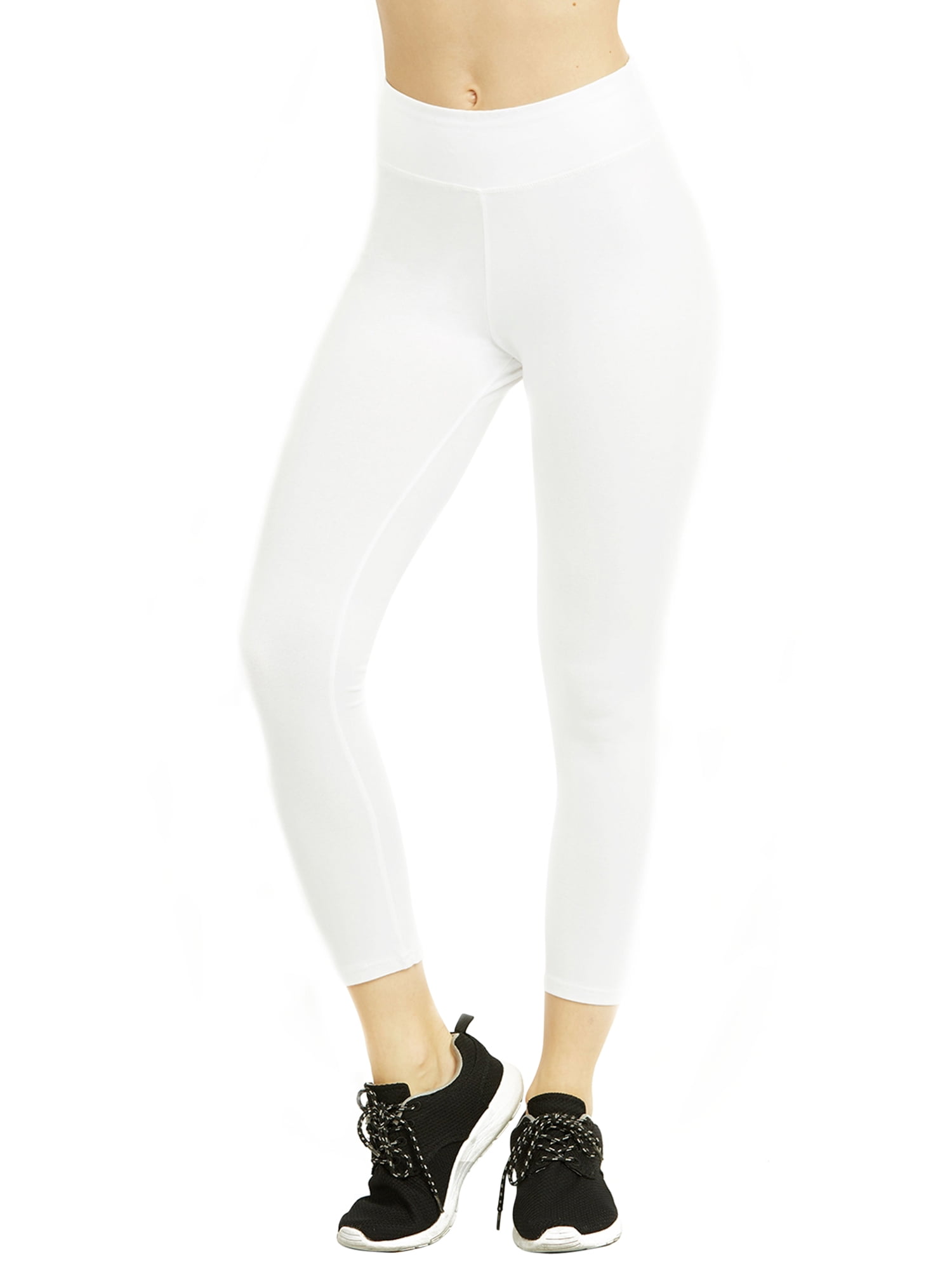Women & Plus Soft Cotton Active Stretch Capri Length Lightweight Leggings : White (Capri Length), 1X