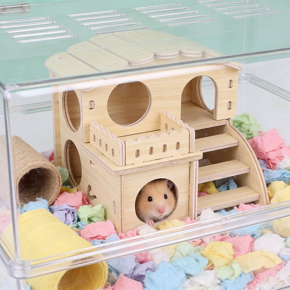 Guinea Pig Hideout - 5.5x5.1in Small Pet Wooden Hut, Natural Finish, Hamster House, Practical Space Saving Design