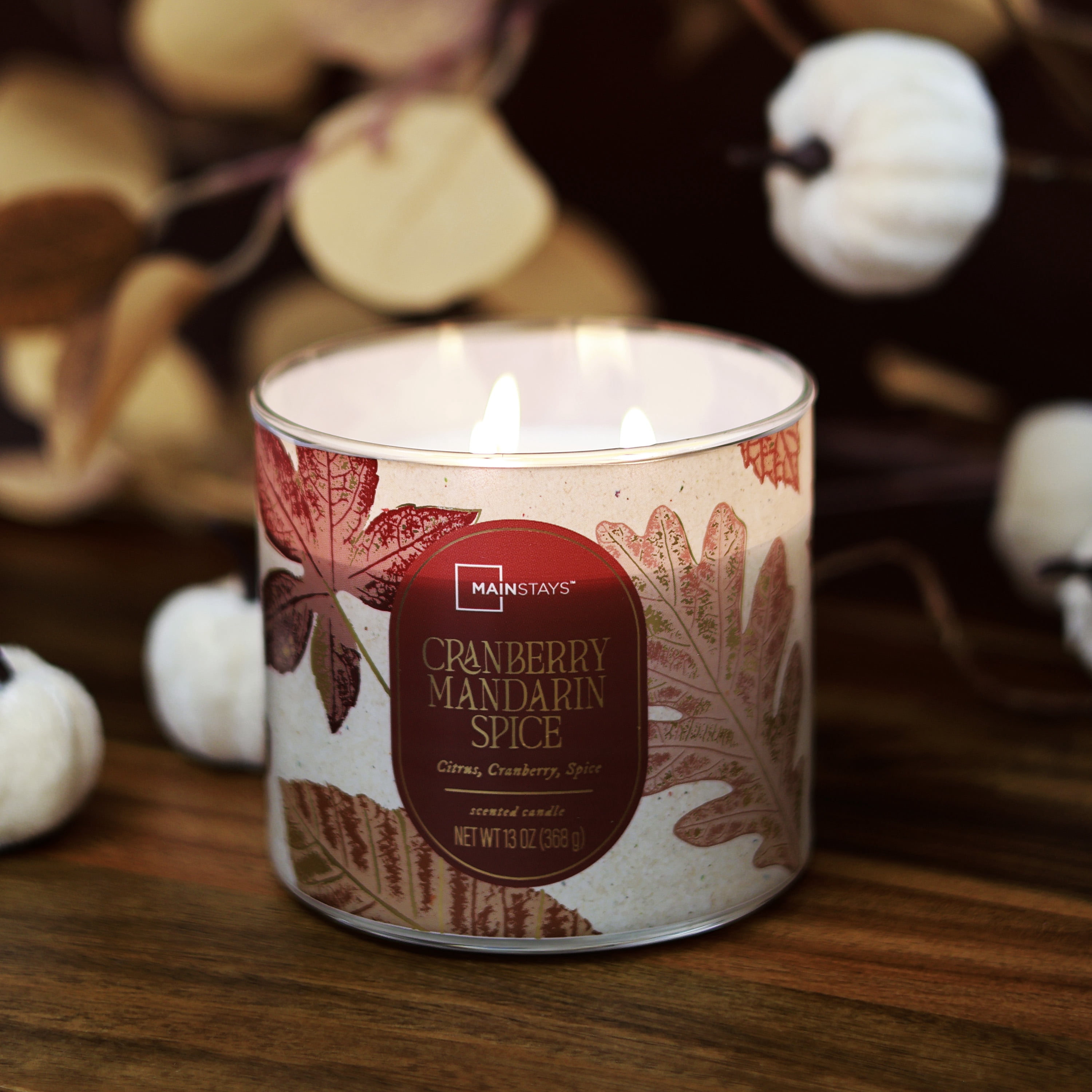 Mainstays Cranberry Mandarin Spice 3-Wick Scented Jar Candle, 13 Ounce