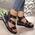 thumbnail image 4 of Rokment Platform Wedge Sandals for Women 2026 Summer Trendy Casual Leather Open Toe Adjustable Ankle Strap Chunky High Heels Comfortable Walking Dressy Shoes Black Size 6.5, 4 of 6