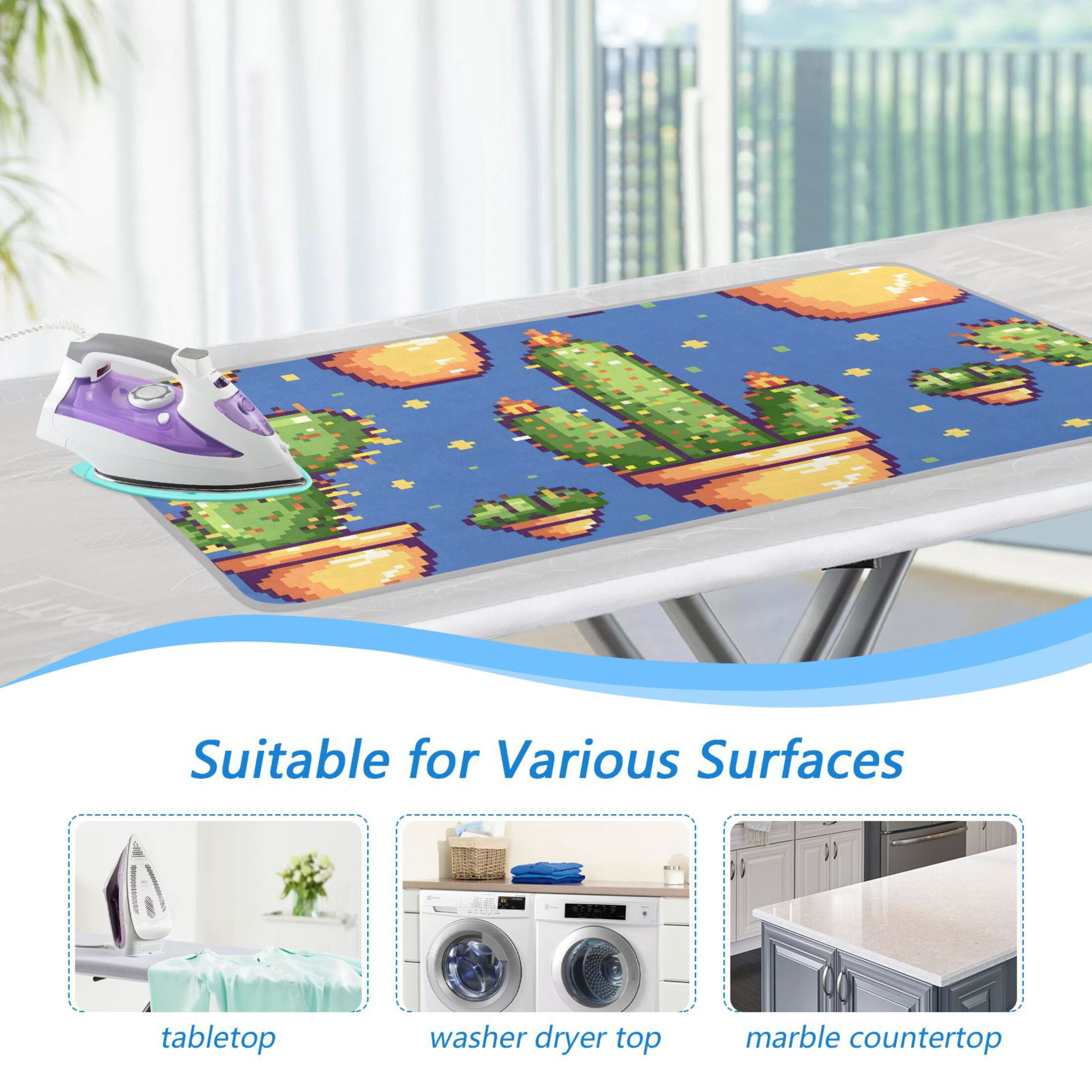 Cactus Pixel Style Ironing Mat Blanket Portable Travel Ironing Pad Heat Resistant Pad 47.2" x 27.6”