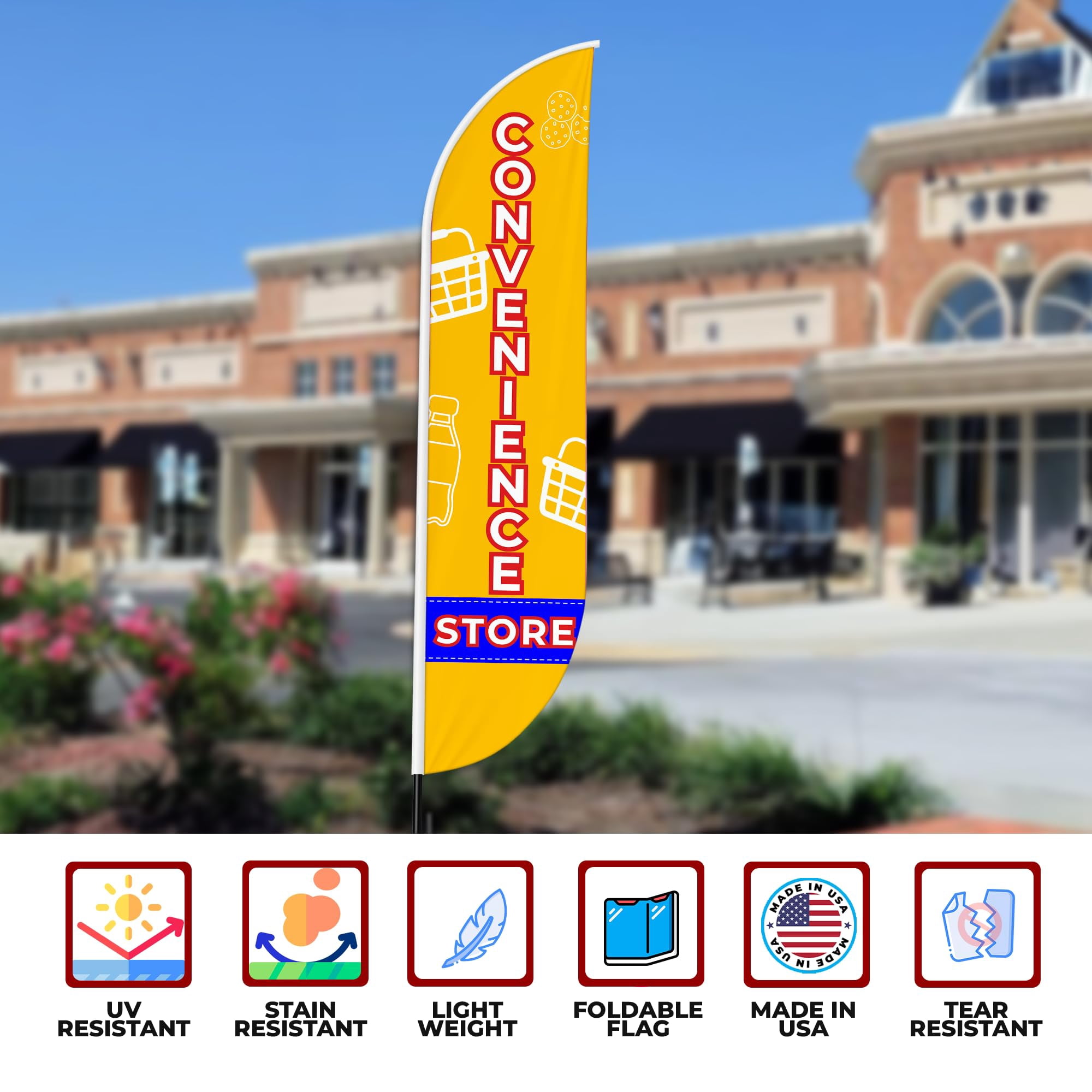 Convenience Store Sign feather flag Outdoor by Mavis Printing | 11.5 FEET Long Polyester Outdoor Banner Flag Easy Hang | HD Print Swooper IFlag Only to Advertise Convenience Store Business IFlag Only